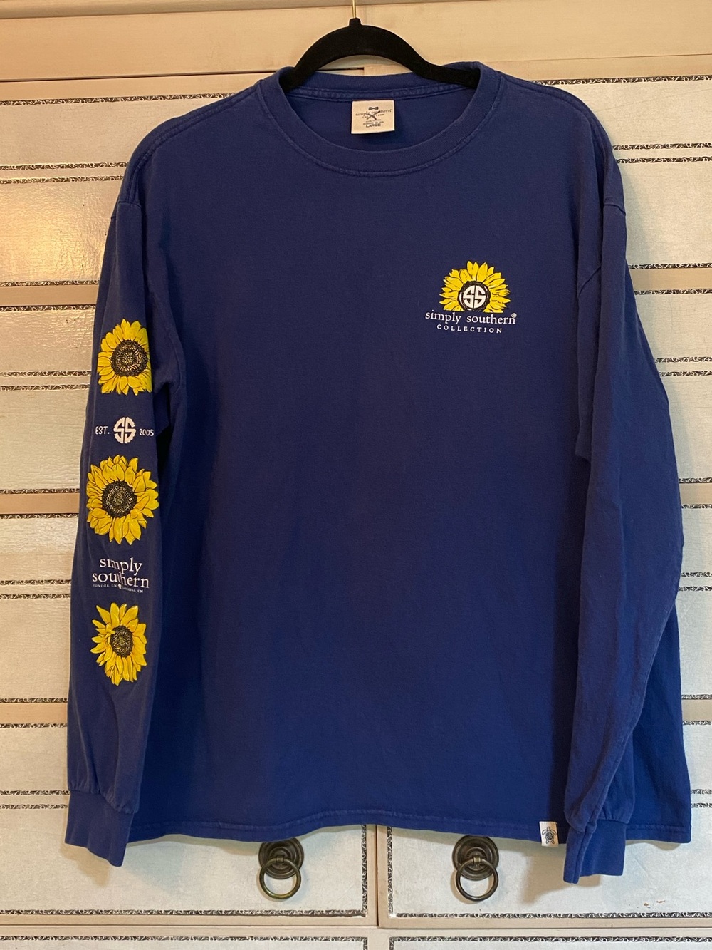 Simply Southern Long Sleeve T-Shirt Blue Sunflowers Size.L.